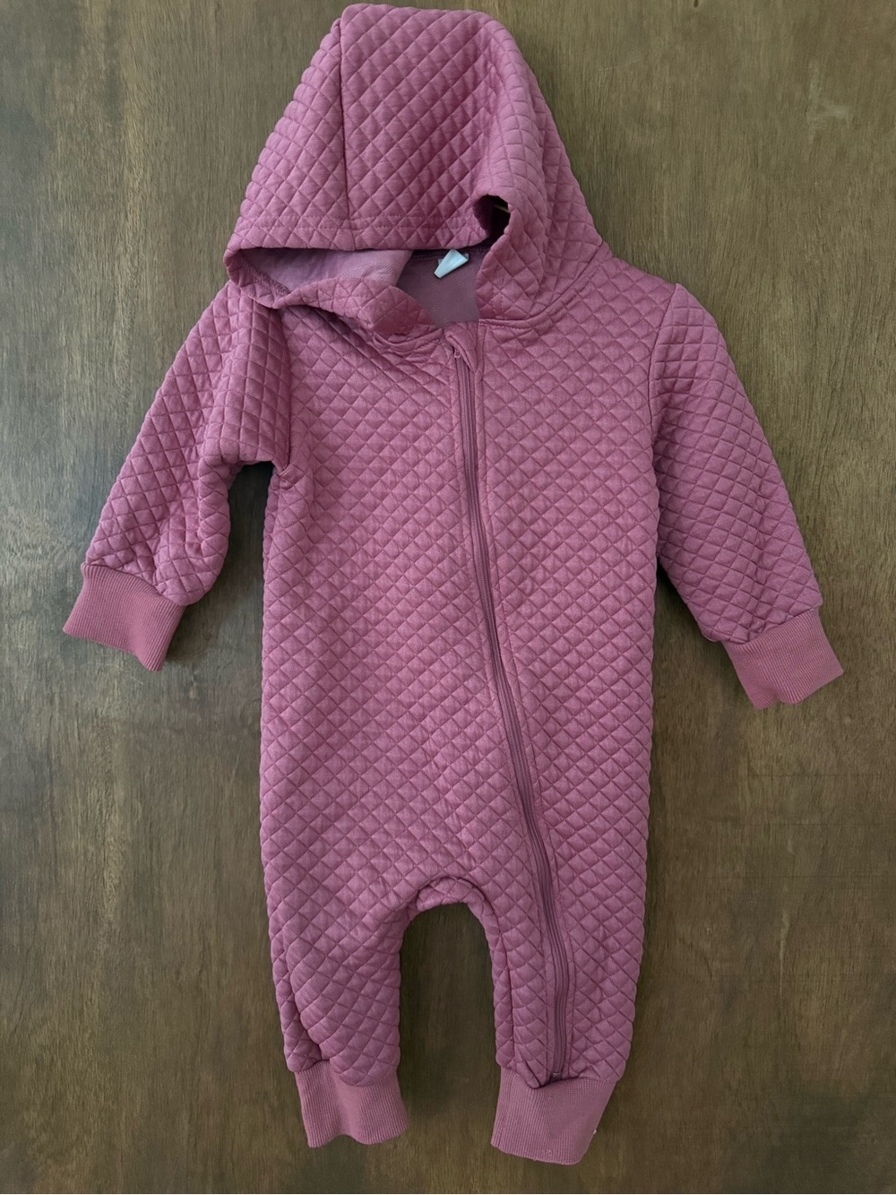 Quilted Hooded One-Piece Jumpsuit in Dusty Rose